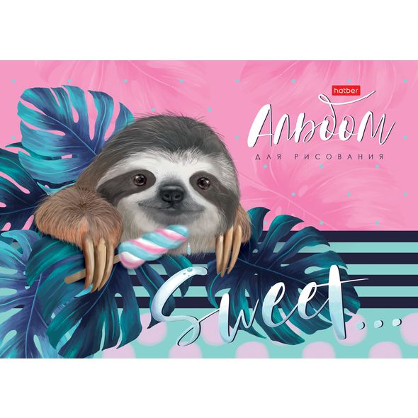 АЛЬБОМ для рисования 24л А4ф 100г/кв.м отрывная склейка жесткая подложка Обложка мел.бумага глянц. ламинация -Ленивец- , 